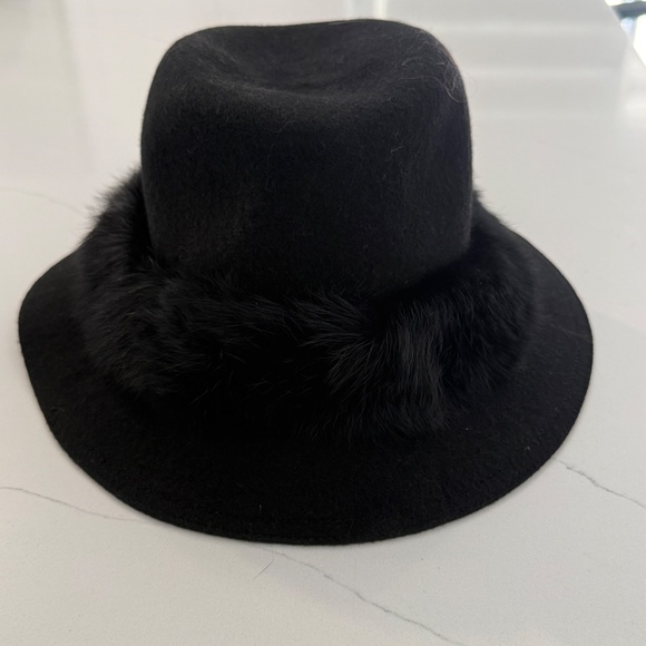 Eric Javits Black Bunny Wool Hat with Rabbit Fur Trim One Size NWT main image 4